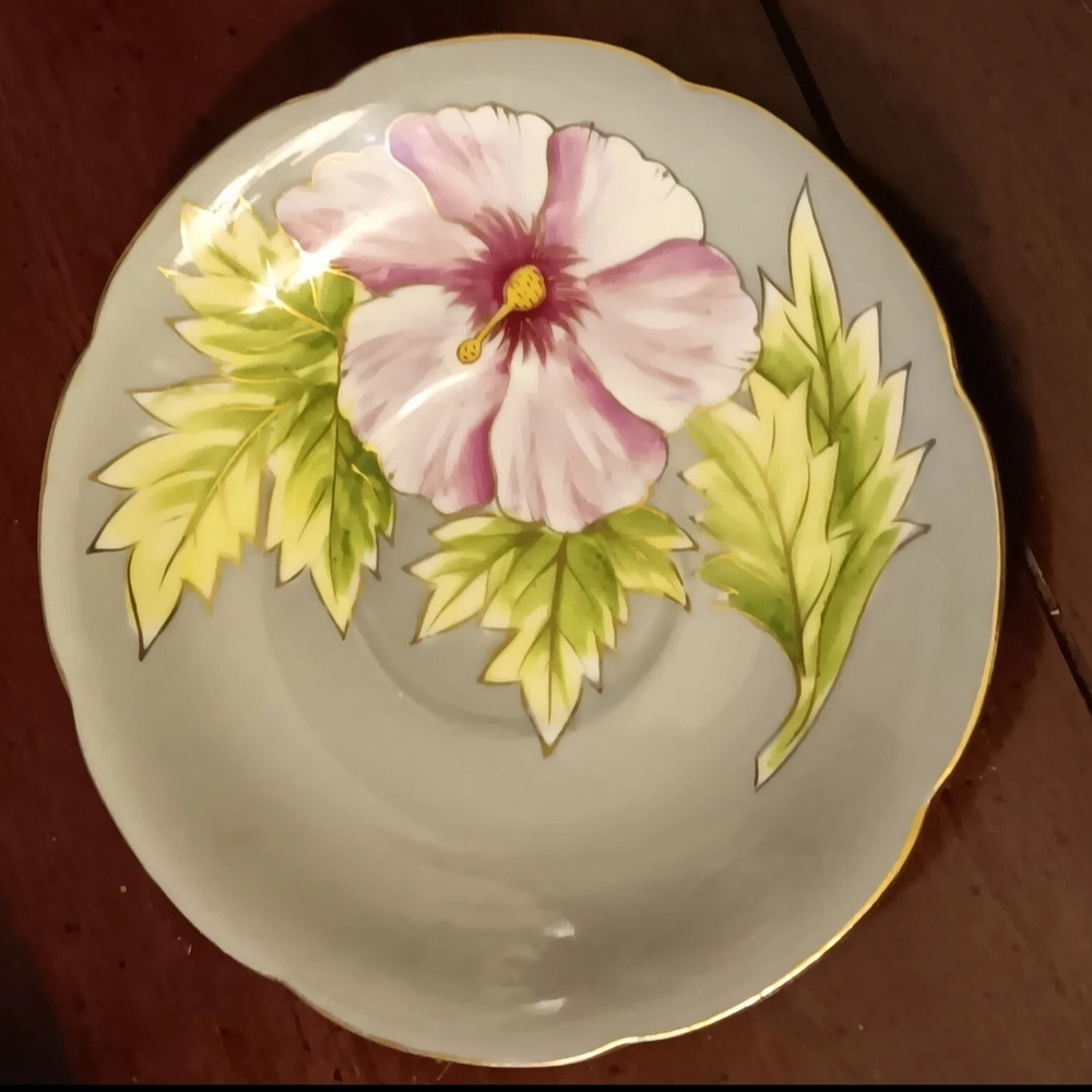 Vintage Hand Painted Occupied Japan Saucer Gray Pink